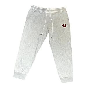 True Religion Jogger Mens 2XL Gray Fleece Lined Logo Crest Collegiate Drawstring